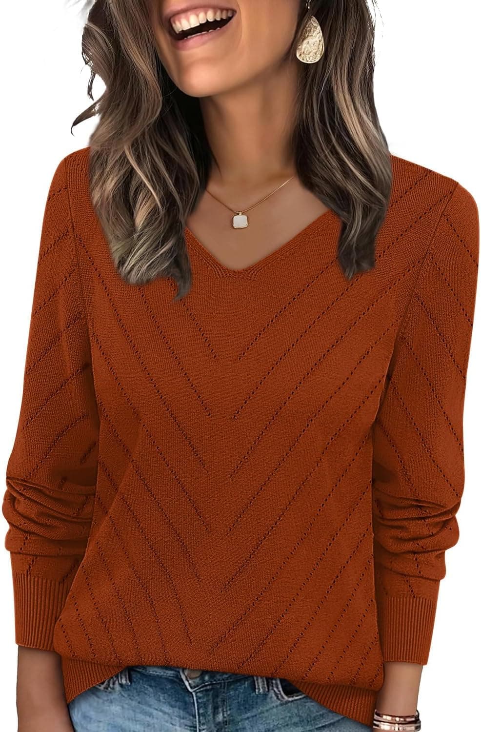 WIHOLL Sweaters for Women V Neck Casual Knit Long Sleeve Tops Lightweight Pullover Clothes Fall Fashion Outfits 2025