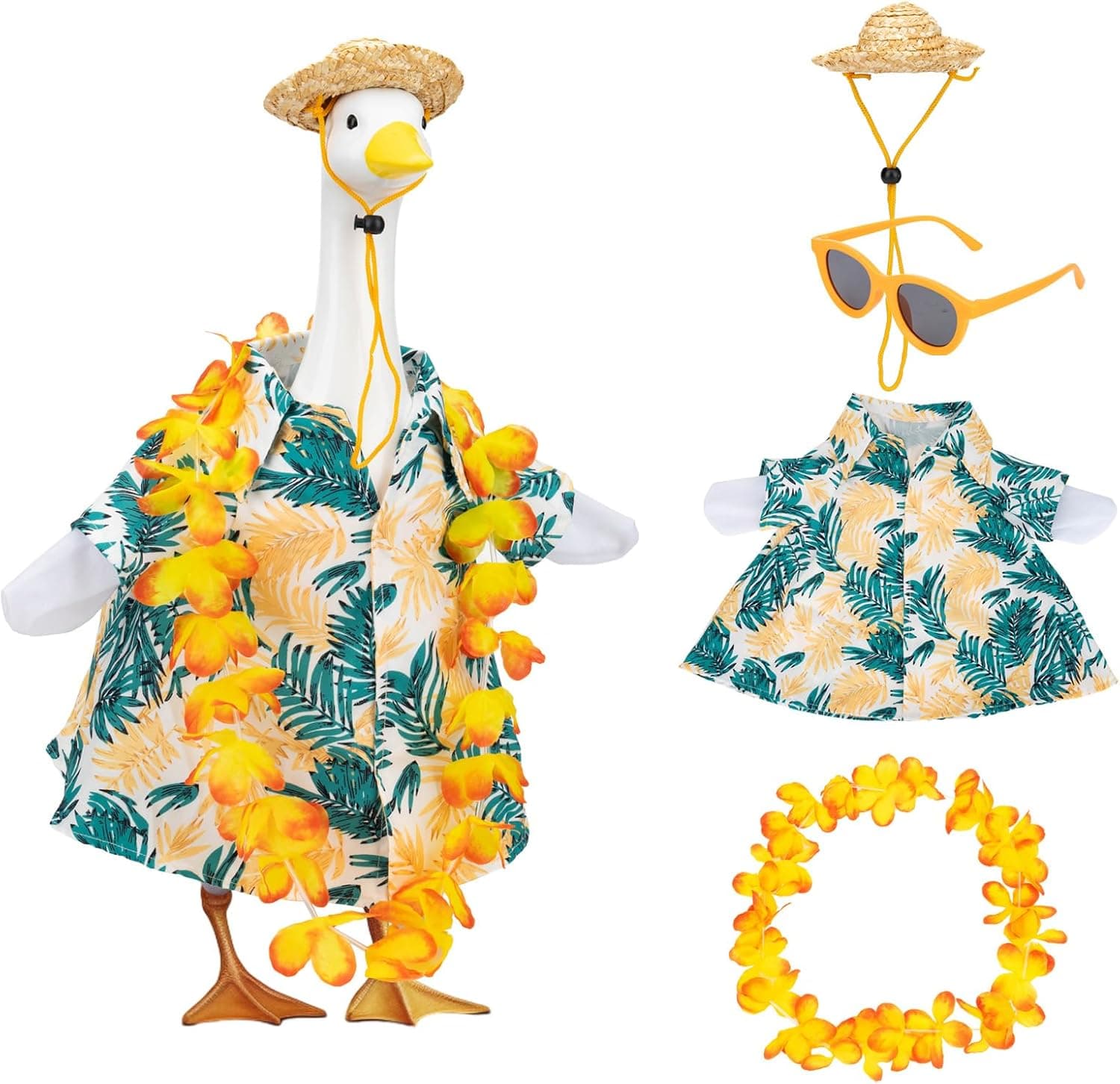 Porch Goose Outfit, for 23" & 17" Outdoor Statues | Adorable Goose Clothes Costumes with Seasonal Accessories | Perfect Porch Goose Decor for Garden, Yard, and Home Entryway(Hawaiian