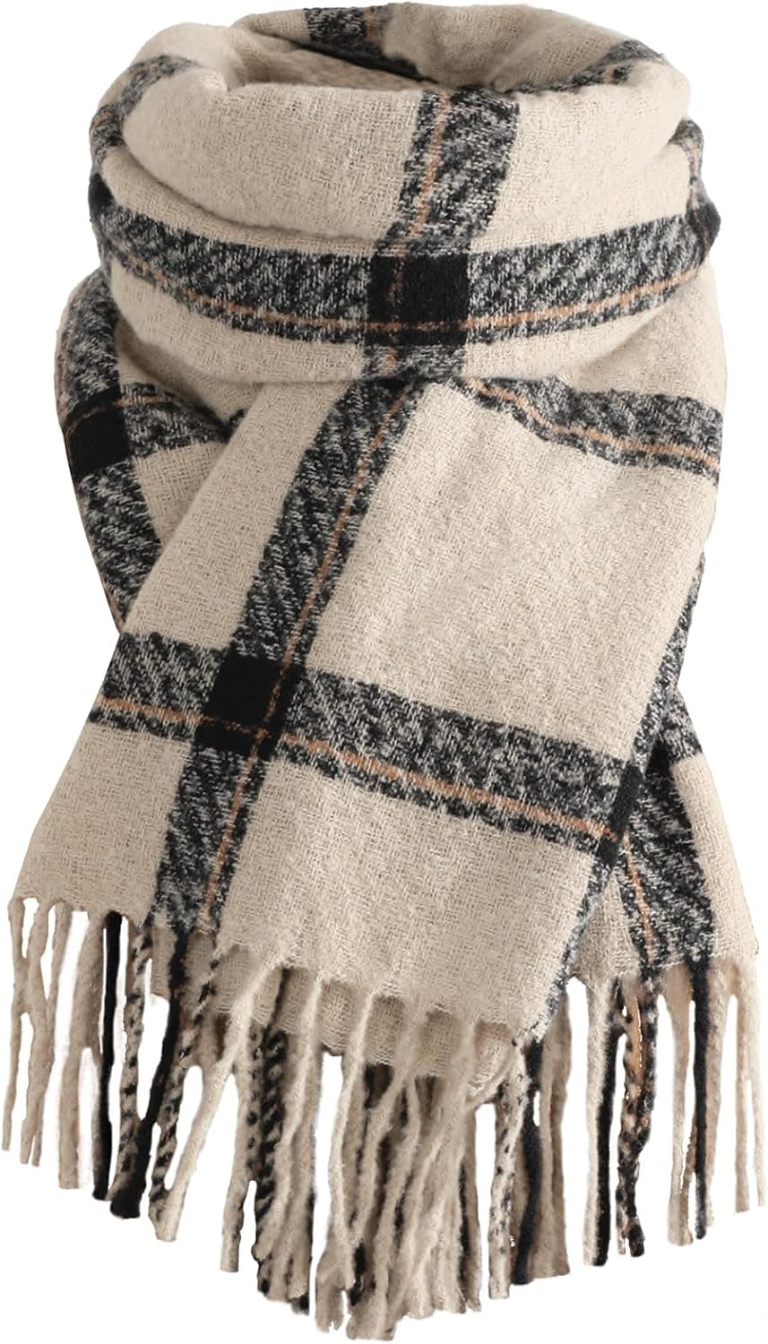 Trifabricy Winter Scarfs for Women, Long Blanket Scarf, Fashion Soft Taseel Plaid Scarf, Chunky Oversized Shawls and Wraps