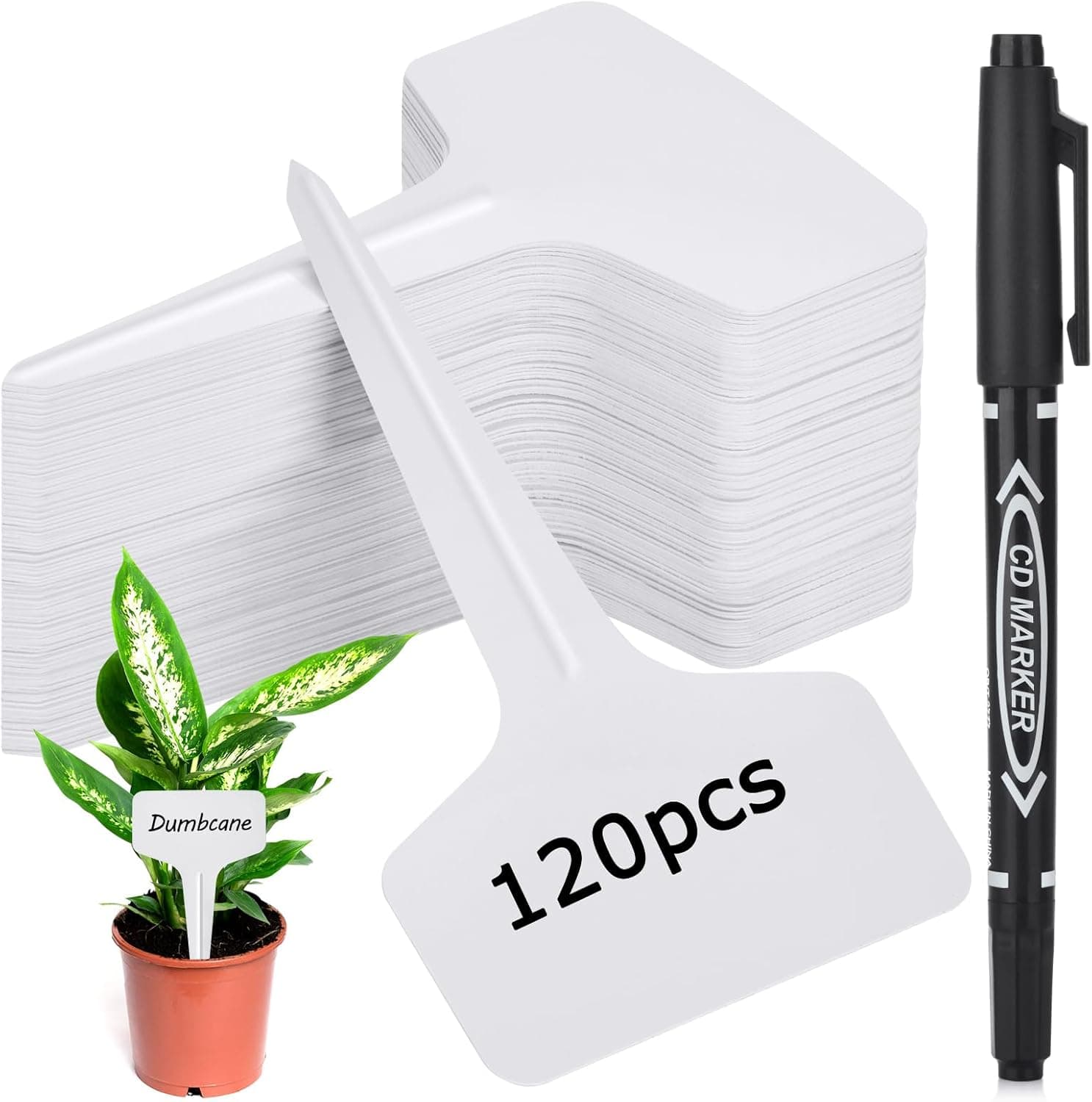 Plant Labels 120pcs with Garden Plant Markers Pen of Outdoor Waterproof,T-Type Plant Tags and Permanent Marking Pen, Garden Labels Gardening Gifts for Women Men
