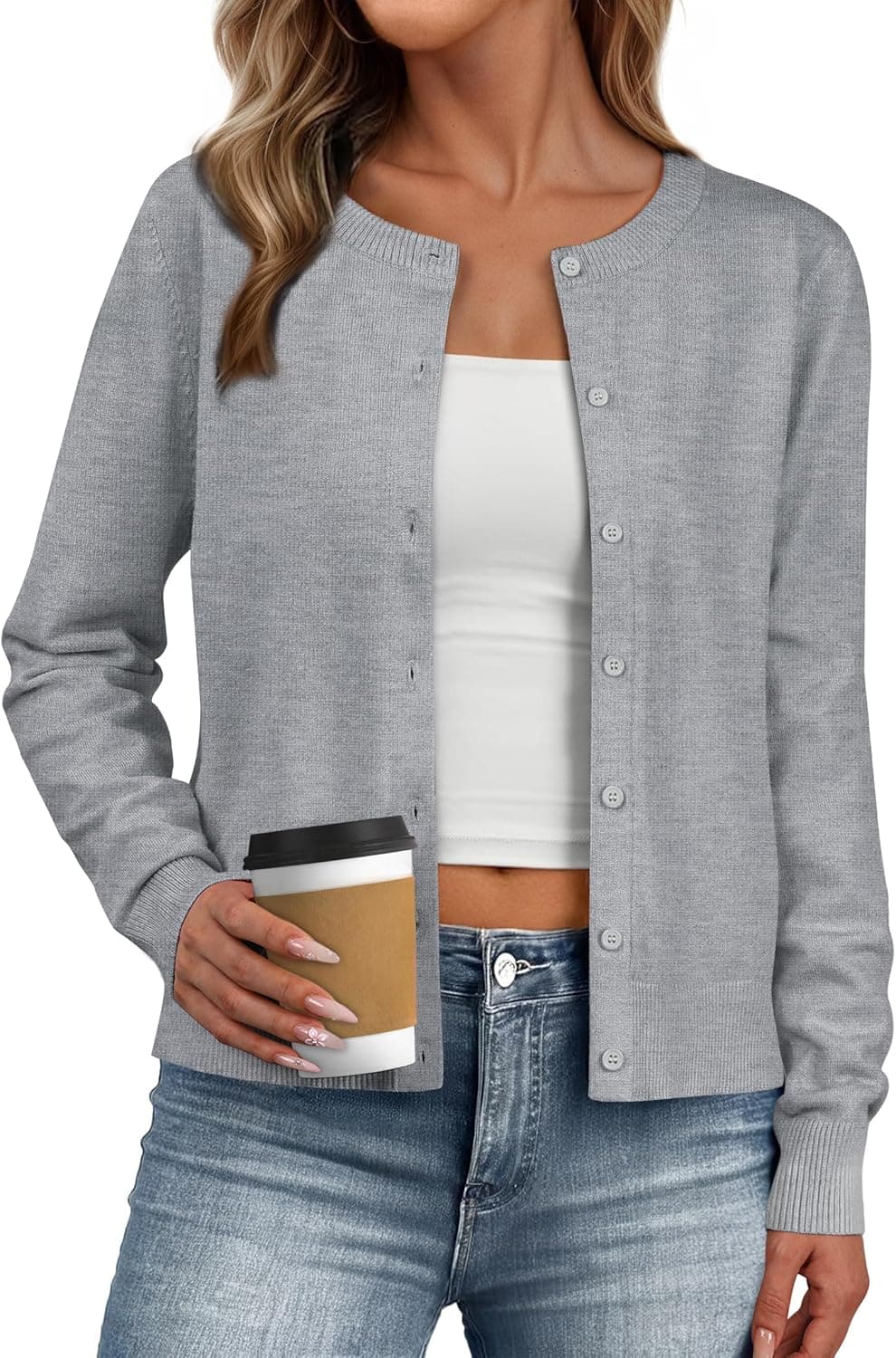 IWD Womens Cardigan Sweaters Crew Neck Long Sleeve Lightweight Button Down Sweater 2025 Fall Trendy Knit Tops