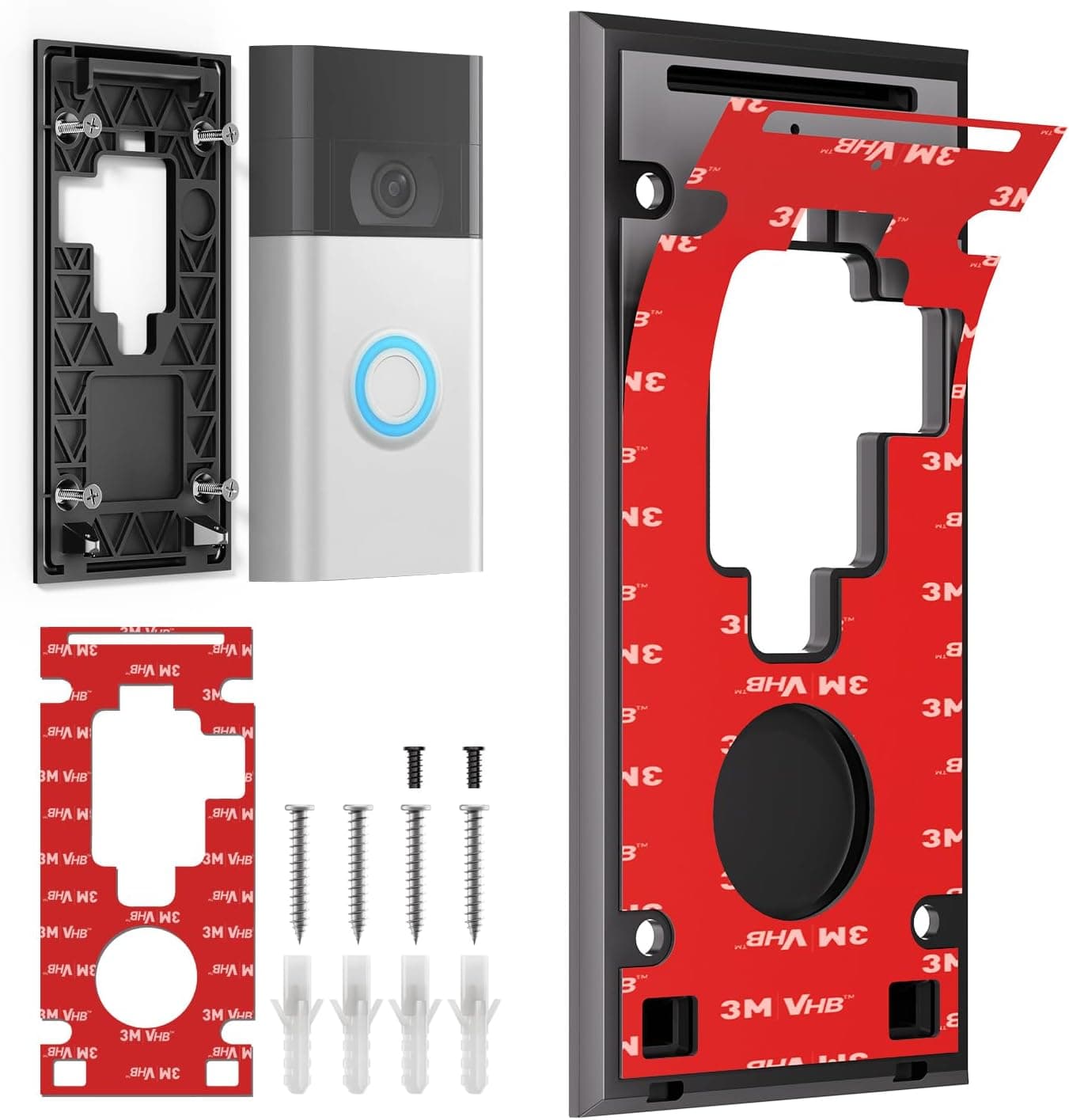 No Drill Ring Doorbell Mount for Ring Battery Doorbell (2020 Release) - Strong Adhesive Mounting Plate, Renter Friendly Apartment & Office Video Doorbell Holder Bracket, Easy Install Accessories Kit