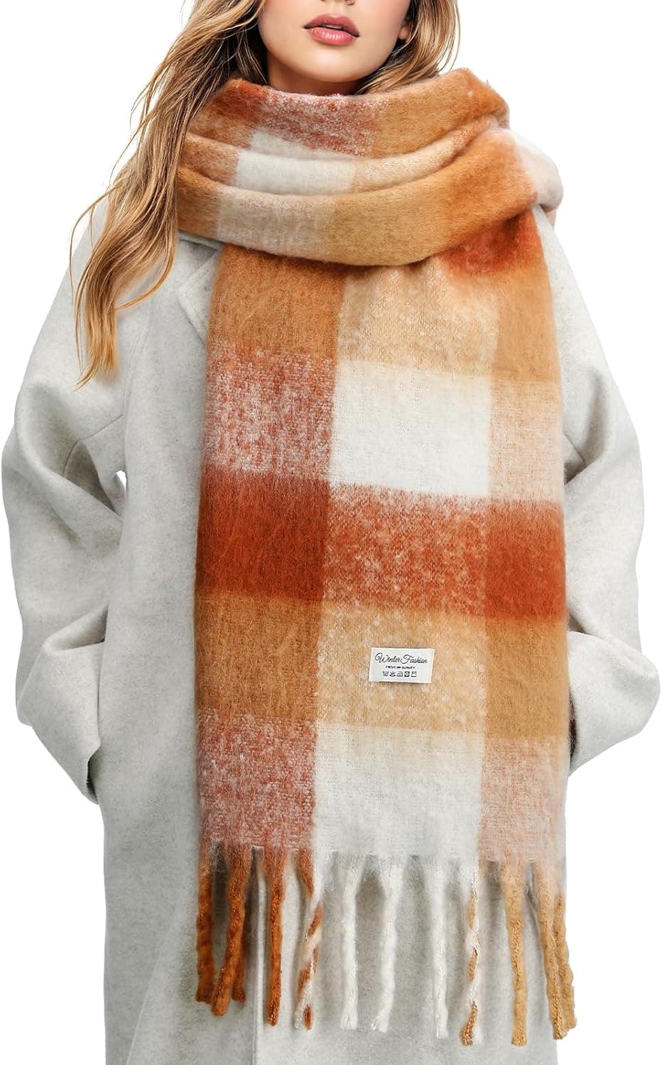 Clothirily Womens Mohair Winter Scarf, Warm Scarfs for Women, Cashmere Feel Women Plaid Scarves, Winter Pashmina Shawls Wraps