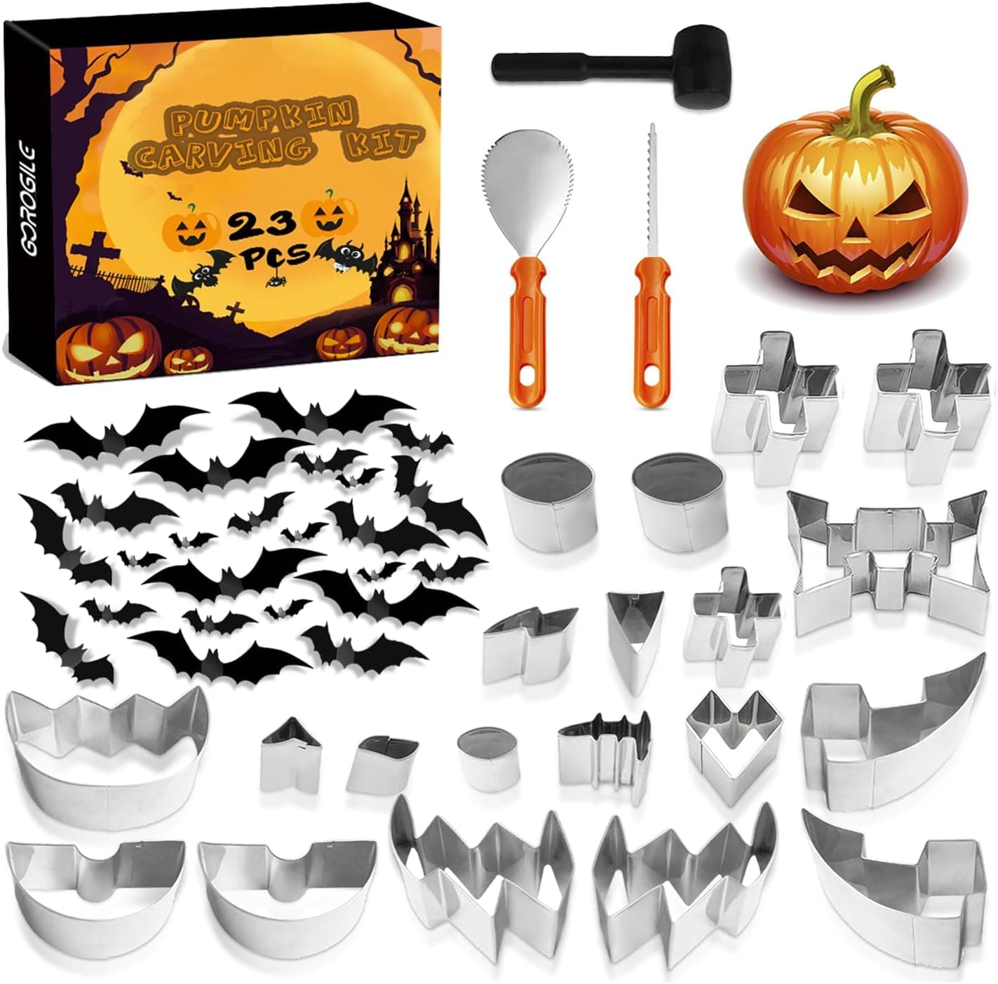 47PCS Stainless Steel Pumpkin Carving Kit Tools,Safe & Easy DIY Halloween Pumpkins Shape for Kids Adults