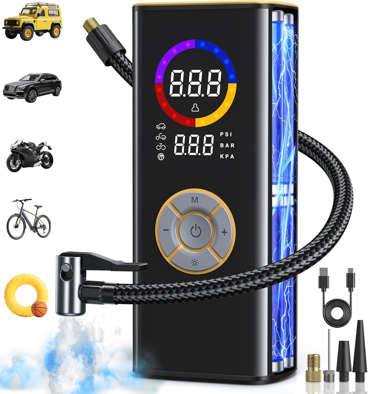 Tire Inflator Portable Air Compressor, 150 PSI Cordless Air Pump for Car Tires with Auto Shut-Off, LED Light and Digital Pressure Gauge, Electric Bike Tire Pump for Cars, Bike, Motorcycle, Ball