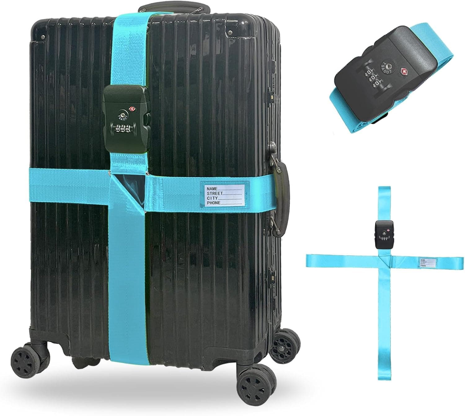 Luggage Straps TAS,Travel Strap with Name tag,Easy to Identify,Luggage Straps TSA Approved with Lock,Combination Luggage Lock with Adjustable Length,Compatible with 20-34 inch Luggage(Blue 1 Pack)