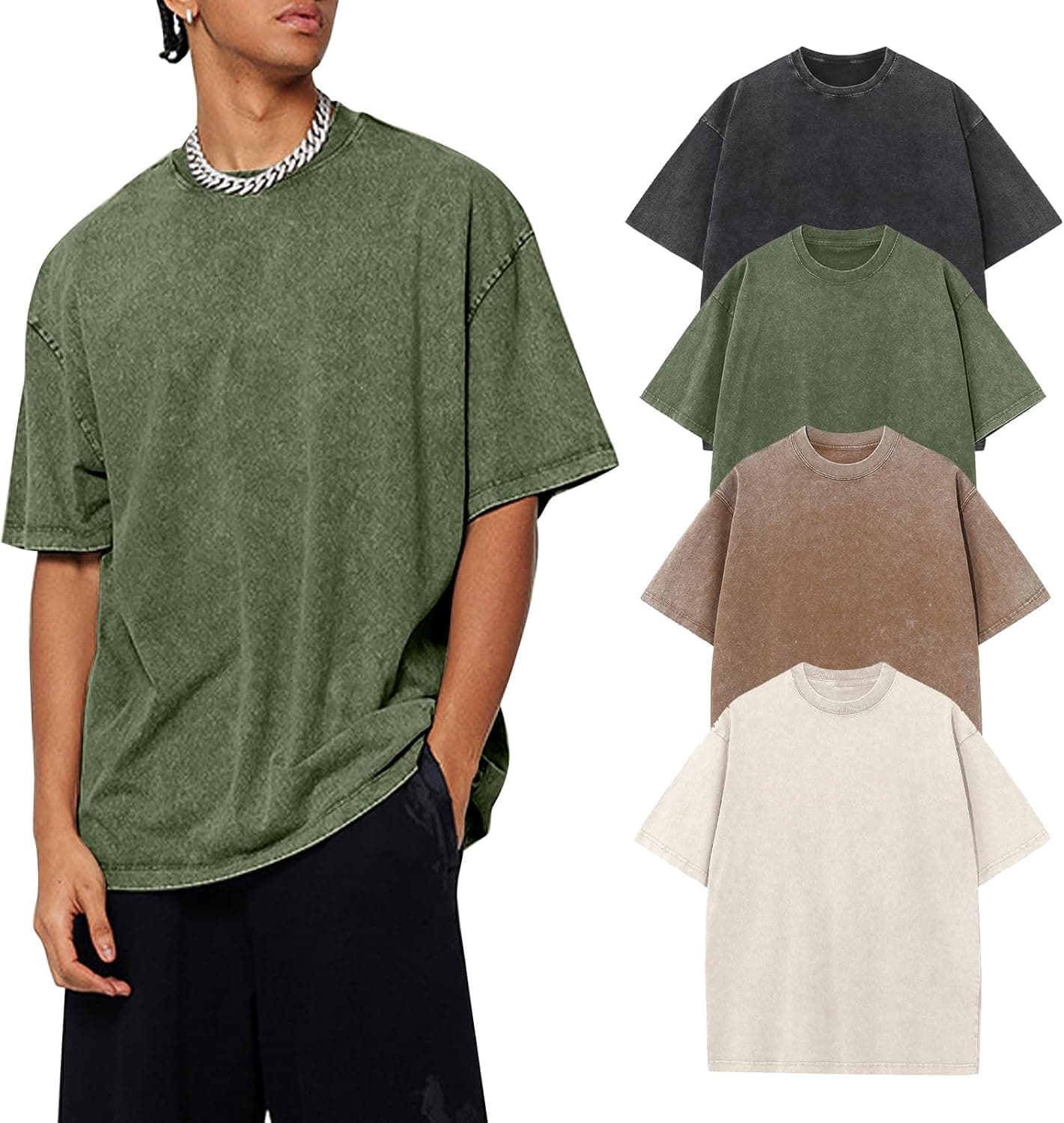 Gihuo 4 Pack Oversized Tshirts for Men Mens T Shirt Vintage Graphic Tees Cotton Heavyweight Acid Wash Comfort Colors Tees