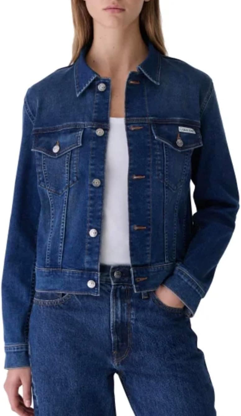 Calvin Klein Women's Long Sleeve Button Up Denim Classic Trucker Jacket