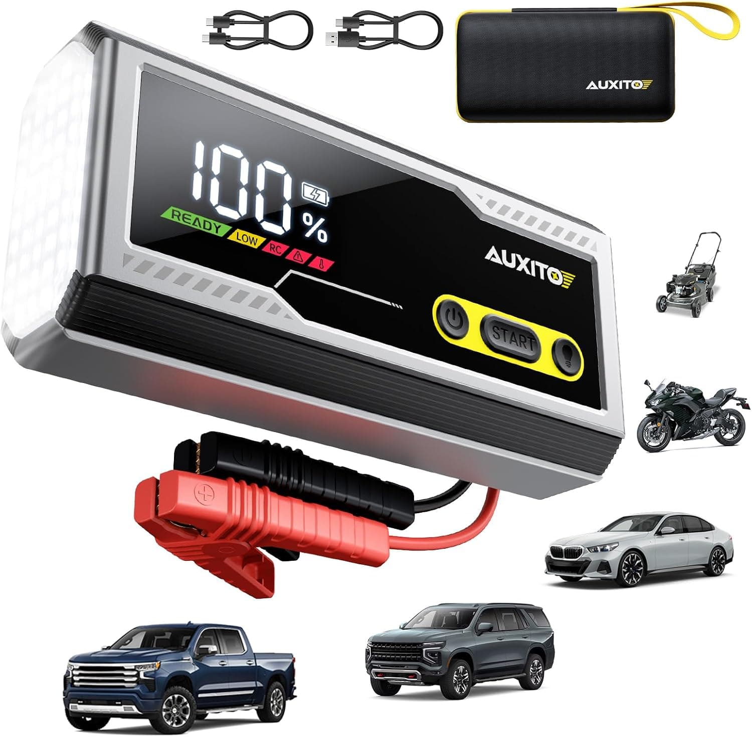 AUXITO 6000A Jump Starter, 12V Car Battery Jump Starter, Up to All Gas & 12L Diesel Engine with LED Display, Portable Jump Box with 3 Modes Flashlight and Jumper Cable, Storage Case
