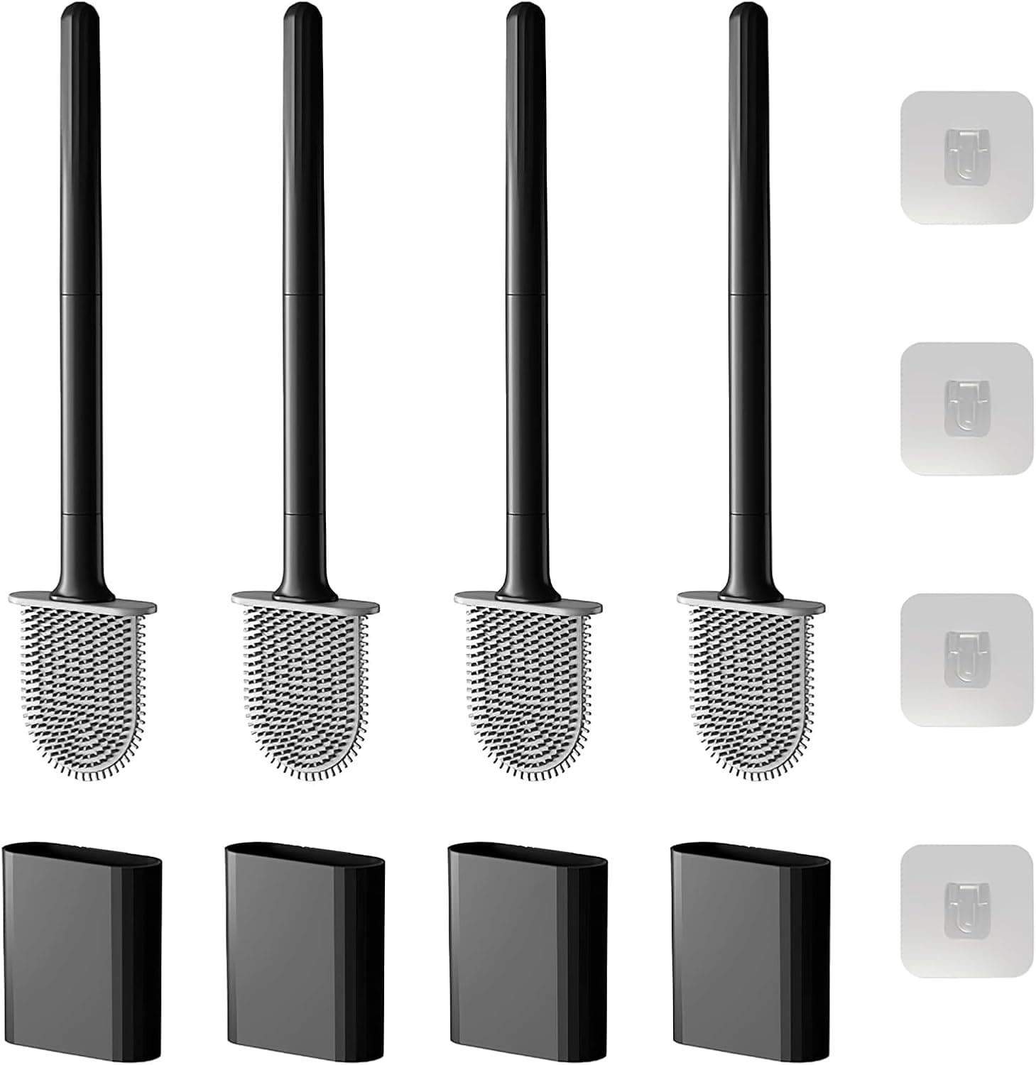 Toilet Bowl Brush and Holder Set, Flexible Silicone Bristles with Detachable Handle, Compact RV and Bathroom Toilet Brush (4 Black)