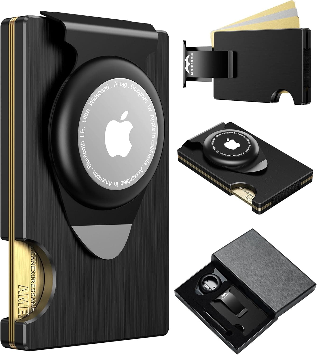 Apple Airtag Wallet Men Slim : Metal Air Tag Wallets Wallet with 2 Money Clip Replaceable Gift Boxed Set for Male Husband at Anniversay Brithday