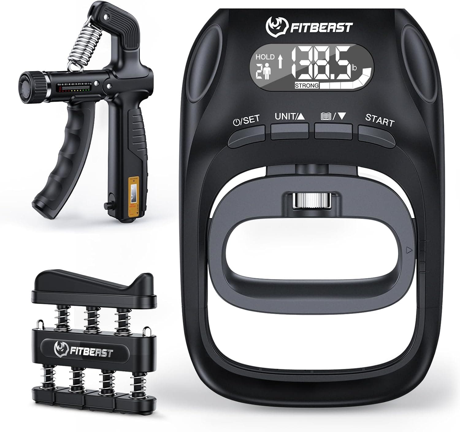 FitBeast Grip Strength Tester Set with Hand Strengthening Tools – Track Progress, Build Strength & Support Hand Recovery (3-in-1 Kit)