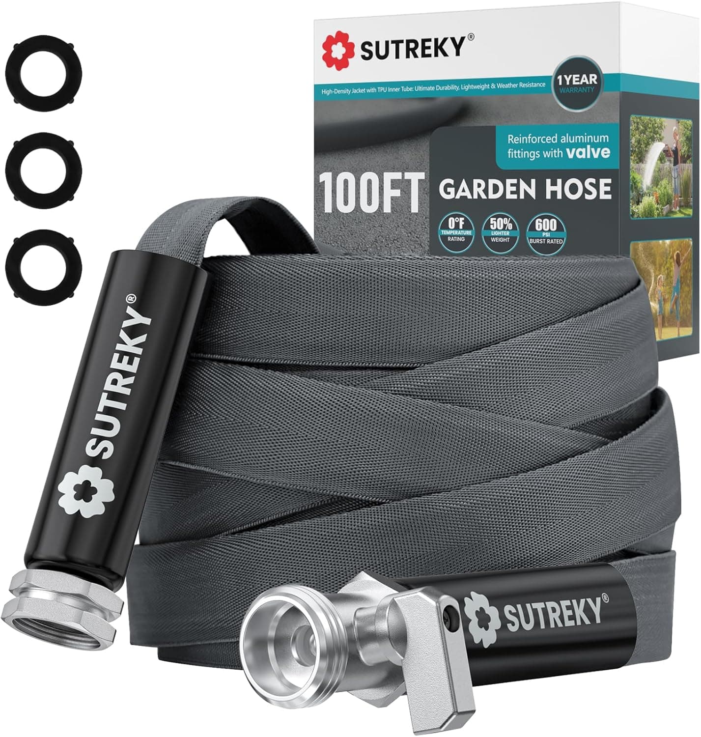 100ft Garden Hose, Ultra Lightweight All-Weather Water Hose, Durable & Flexible, Built-in Valve, Leak-free Connections, TPU Water Hose, Drinking Water Safe