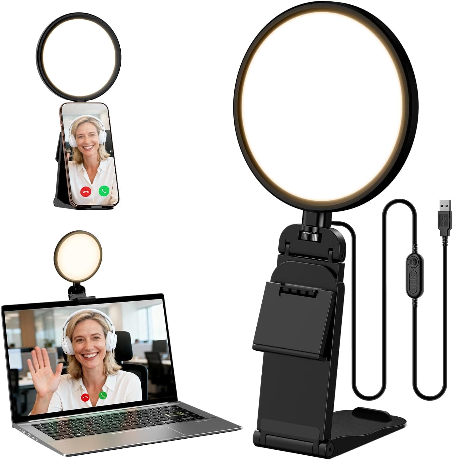 Computer Zoom Lighting for Video Conference, 5" Eye-Caring Ring Light with 50 Modes CRI>97.8, 3000K-6500K for Video Recording/Streaming/Selfie, Desk Lights for Phone/Laptop/Webcam/Monitor