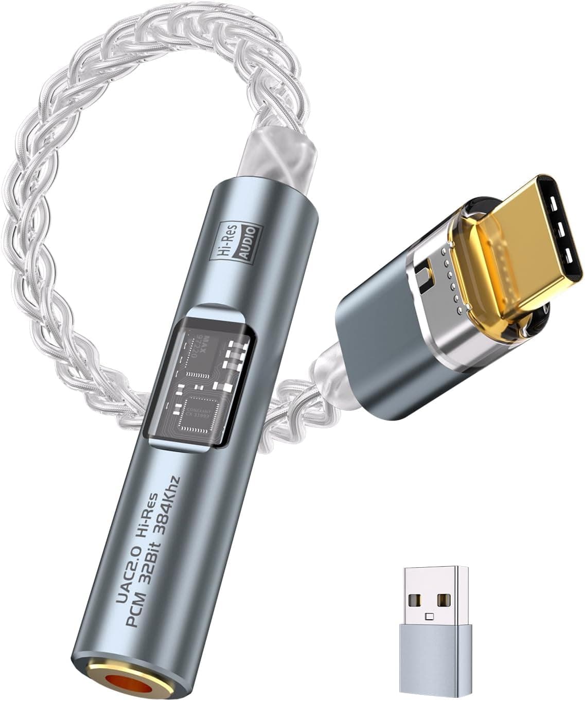 USB C DAC Dongle with Dual Chip CX31993 MAX97220, USB-C to 3.5mm Audio Adapter with in Ear Monitor Amplifier, Type C to Amp Headphones Aux with USB-A Adapter for iPhone 16 Android Mac Windows iPad PS5