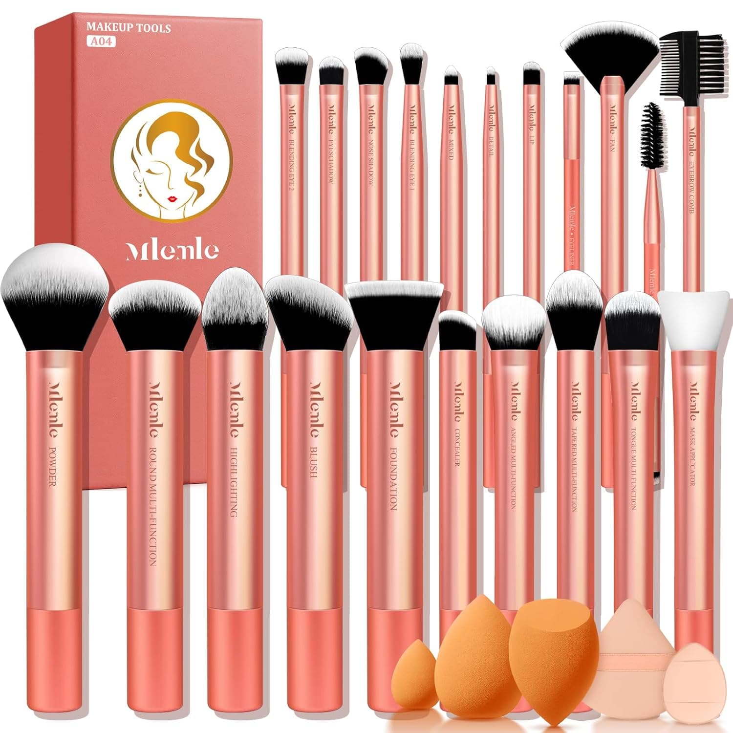 Makeup Brushes Set, Mlemle Professional 26 Pcs Makeup Kit, Include Powder Blush Concealers Foundation Eye shadows 21 Pcs Makeup Brushes and 2 Powder Puff, 3 Makeup Sponge(A04)