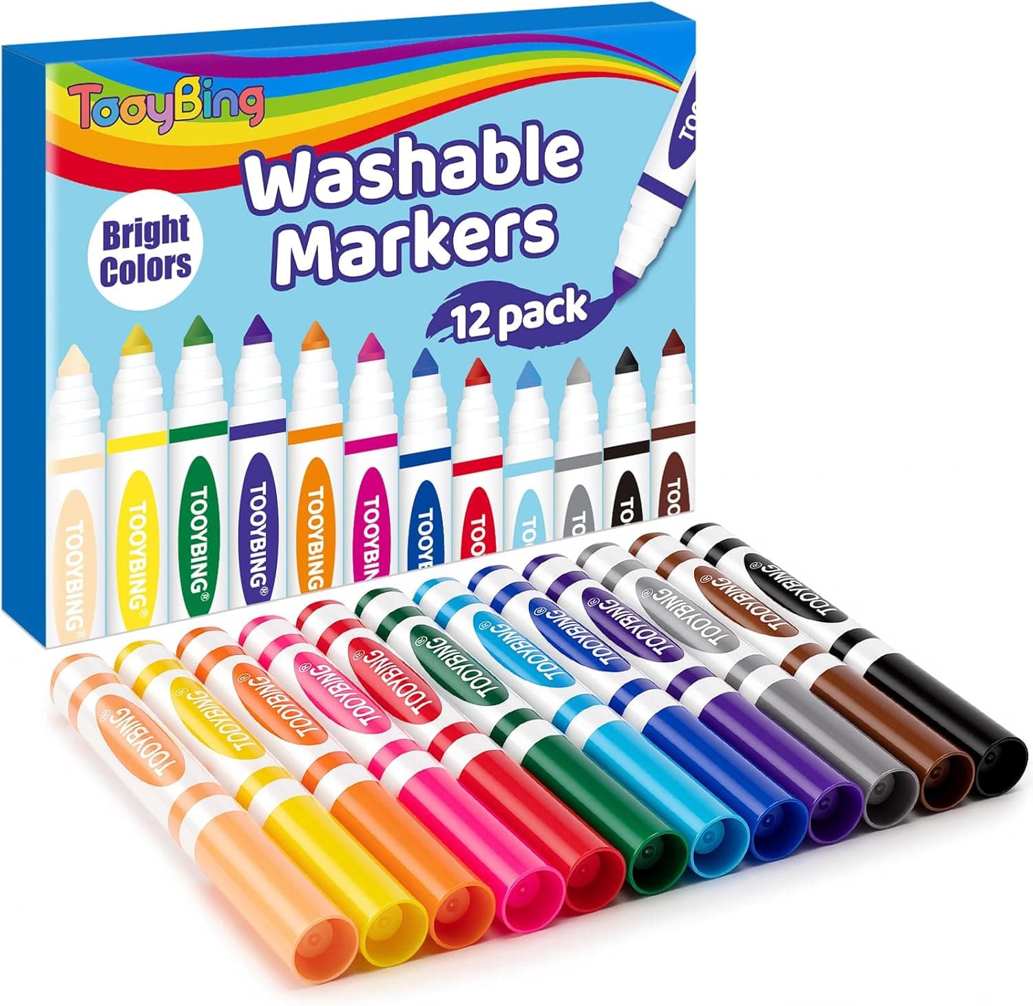12 Color Washable Markers, Colored Washable Markers for Kids, Broad Tip Durable for Coloring Book, Back to Classroom Art School Supplies for Students Teachers Children