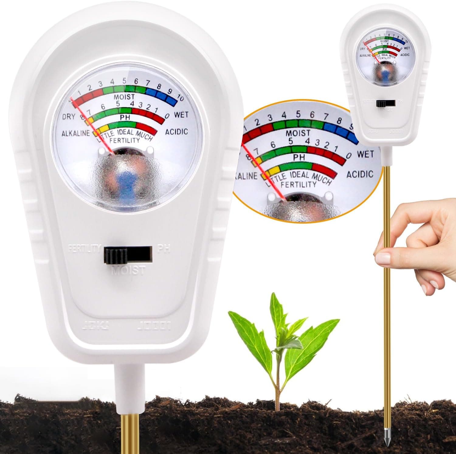 Soil Test Kit 3-in-1, Soil Moisture Meter, Soil PH Meter, Fertility Soil Tester, Soil Tester for Garden, Lawn, Farm, Outdoor & Indoor Use (Frost White)