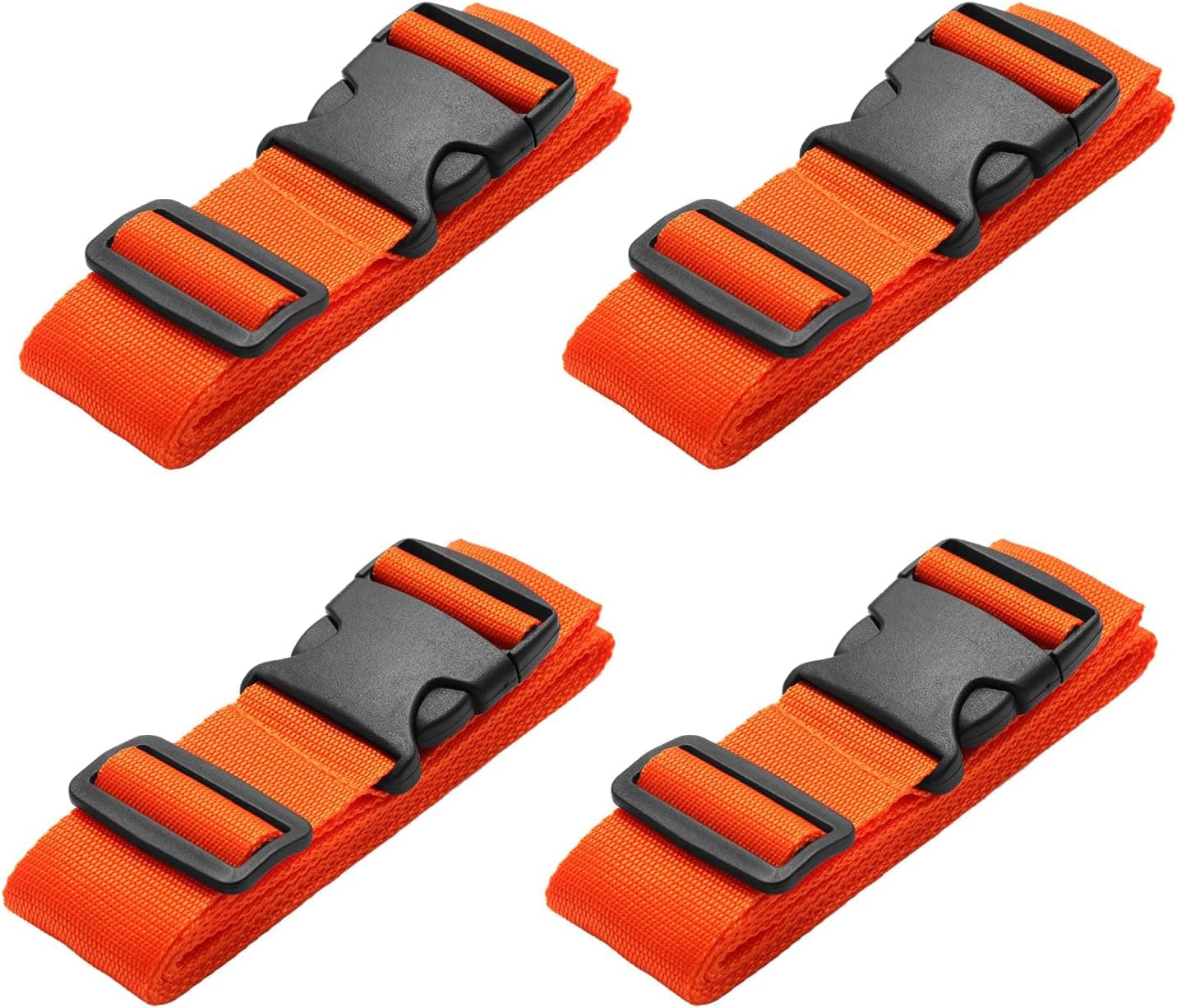 4 Pack Luggage Straps, Adjustable Travel Suitcase Belt Secure Lock Straps to Prevent Bursting, for Suitcases Briefcase & Travel Bags, Extends Life of Bag, 40''-78'' Length (Orange)