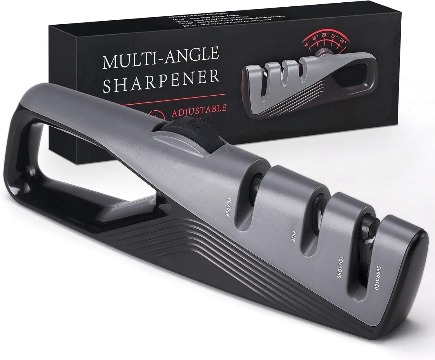 Knife Sharpener with 5 Adjustable Angle, Coarse & Fine Knife Sharpener Tool, Handheld Manual Knives Sharpener for All Knives Including Kitchen Knives, Pocket, Scissors
