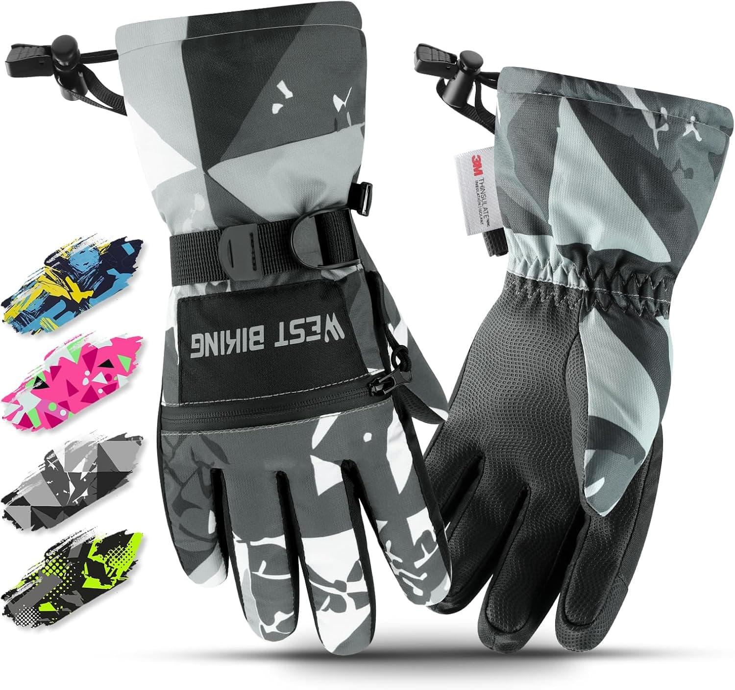 West Biking Winter Gloves for Boys and Girls, 3M Thinsulate Kids Winter Ski Gloves Suitable for Outdoor Activities, Cycling, and Snowboarding