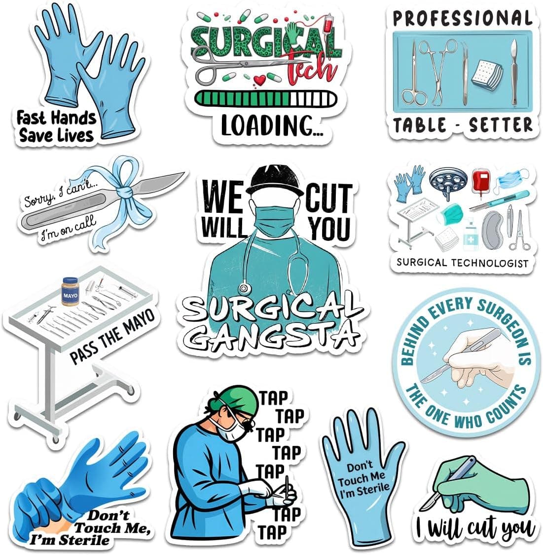 3Pcs Surgical Tech Sticker Nursing Surgical Medical Assistant Gift for Nurse Doctor Stickers Surgeons Operating Healthcare Worker Surgery Scrub Life Car Decal for Laptop Bottle Toolbox (Pack 12, 3")
