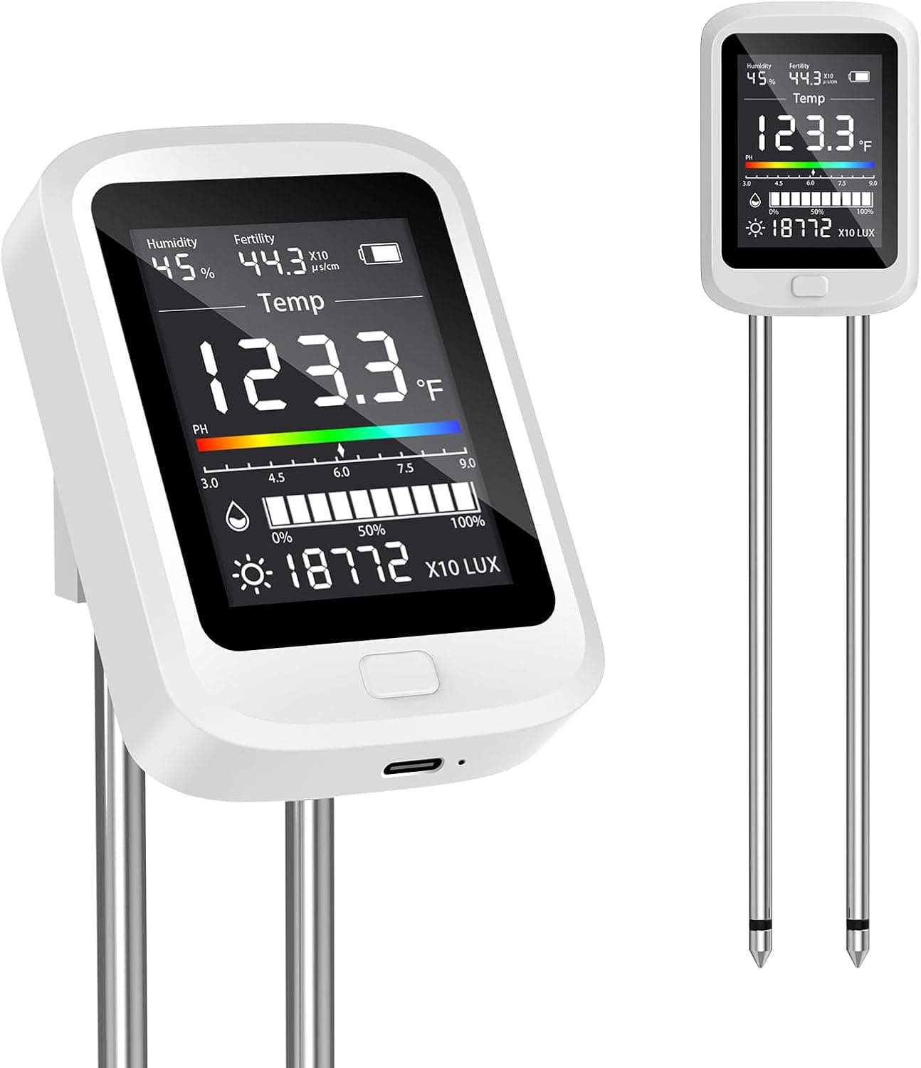 6-in-1 Soil Test Kit for Gardening Deals, Soil Moisture Meter with LCD Display, 2025 Rechargeable Digital pH Meter/Temperature/Sunlight/Fertility/Environmental, for Indoor Outdoor Garden Plants Care