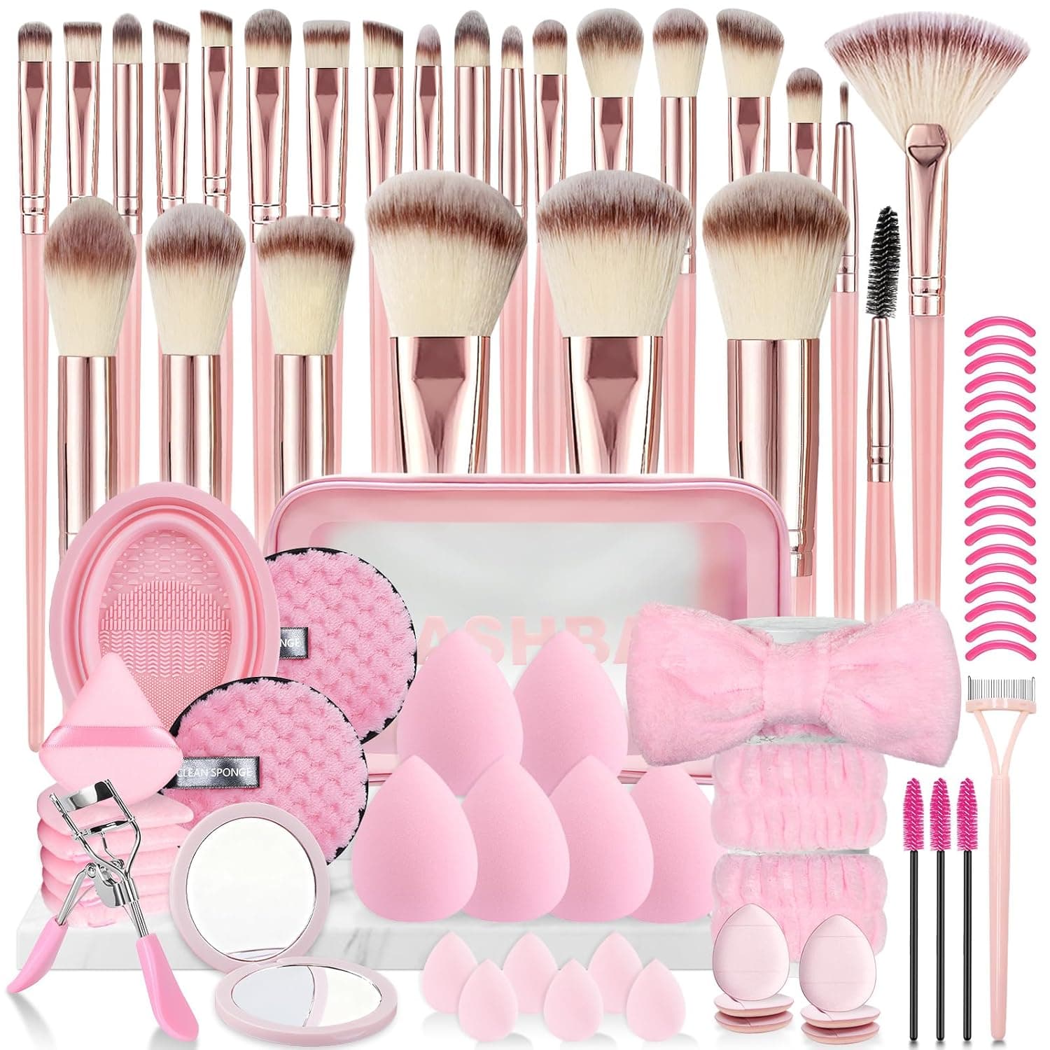 73PCS Makeup Brushes, Makeup Brush Set Professional Makeup Kit Multi-functional Makeup Tool Set with Case Facial Makeup Accessories,Brush Set Eye & Makeup Sponge(Pink)