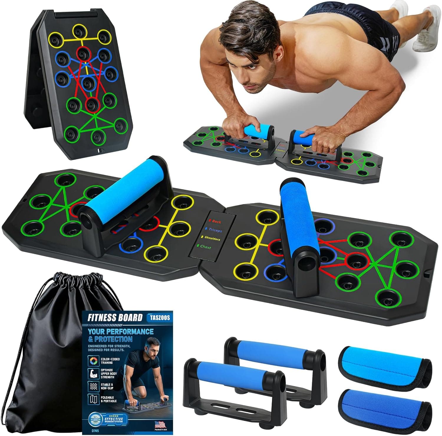 Push Up Board Fitness - Portable Foldable Pushup Board - 20 in 1 Push Up Bar at Home Gym - Strength Training Equipment for Men and Women