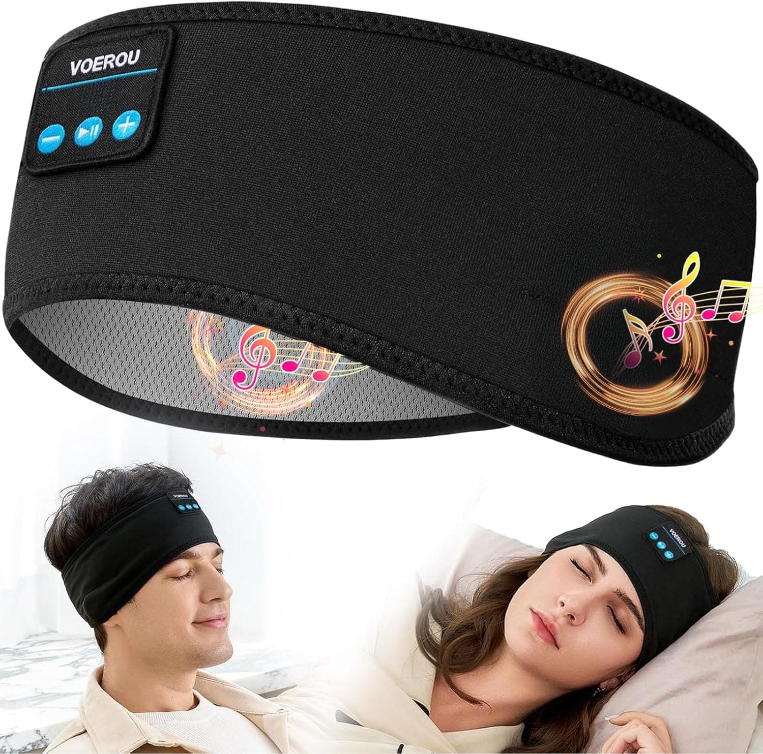 Voerou Sleeping Headphones Bluetooth 5.4 Headband, Wireless Music Eye Mask with HD Stereo Speakers, Headband Headphones for Side Sleepers, Christmas Cool Tech Gadgets Gifts for Men Women Teen Boys