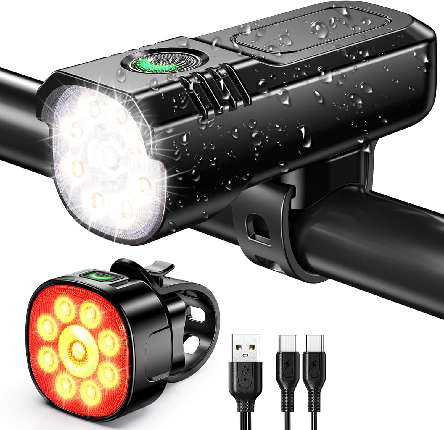 1000 Lumens Super Bright Bike Lights for Night Riding, 8+7 Modes Sturdy Aluminum Alloy Bicycle Lights Front and Rear, IP65 Waterproof & Rechargeable Bike Headlight for Bike/Scooter Accessories