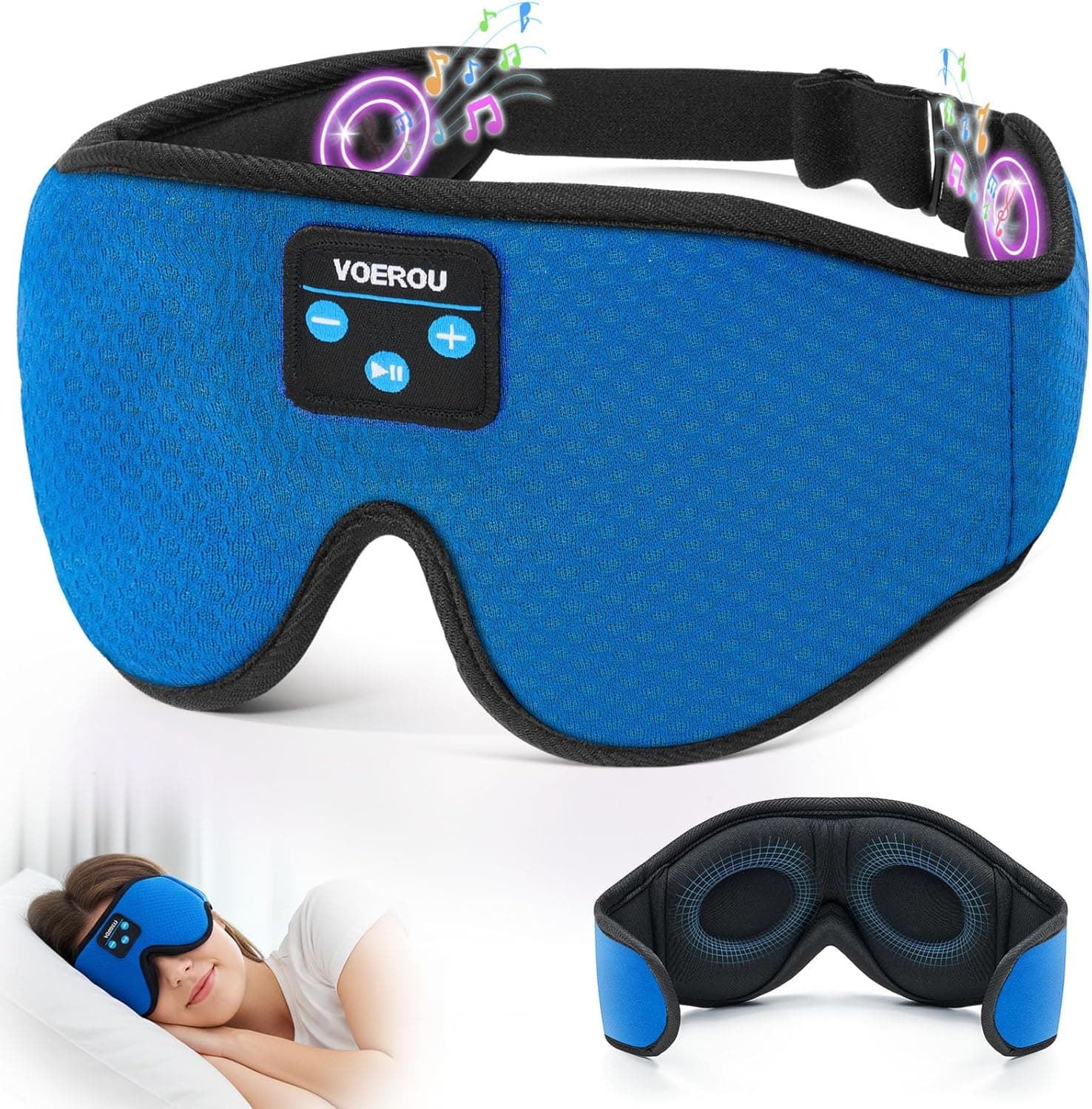 Voerou Sleep Mask Bluetooth 5.4 Headphones, Eye Masks for Sleeping with Ultra-Thin Stereo Speakers, Sleeping Mask Wireless Earbuds for Men Women Sleep, Cool Tech Gadgets Christmas Gifts for Teen Boys